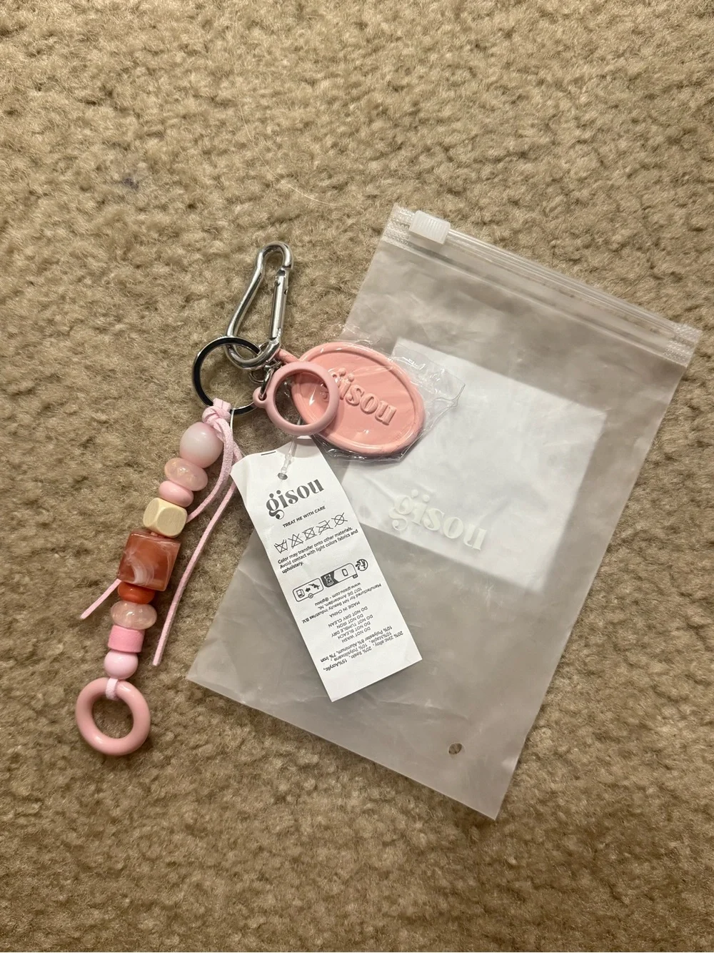 Gisou Vanilla Glaze Pink Beaded Lippie Chain Bag Charm Keychain - NEW!